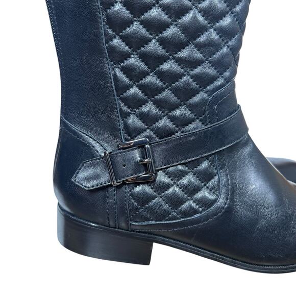 Chicos Boots Womens 10M Black Leather Quilted Mid Calf Zip Buckle Moto - Picture 2 of 11